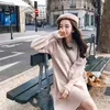Hoge kwaliteit winter korea jurk vrouwen breien oversize herfst dikke mini-jurk warm lantaarn mouw mode trui jurken G1214
