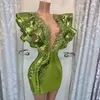 Sexy vert paillettes robes de Cocktail courtes perlées col en v profond Dubai fête robes de nuit femmes sur mesure conçu robe de soirée EE