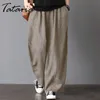 Women's Cotton Gray Pants Elastic Waisted Plus Size Pants Khaki Casual Loose Ankle-length Trousers Female Elegant Streetwear 5XL 210706