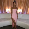 Hirigin Glitter Pembe Lace Up Açık Geri Yüksek Bölünmüş Maxi Elbise 2021 Moda Yaz Kulübü Bodycon Elbiseler Kadın Parti Gece