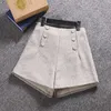 Short Mujer Korean Wool Shorts Women Winter Loose Wide Leg Shorts Feminino Autumn Zipper Pocket with Buttons Chic 7435 210527