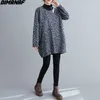 Plus Size Kobiety Bluzy Bluza Turtleneck Leopard Drukuj Winter Pullover Casual Style Bawełna Jesień 210531