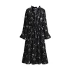 New autumn winter plus size midi dress for women large loose long sleeve floral print flower chiffon dress 3XL 4XL 5XL 6XL 7XL X0521