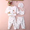 Set di vestiti per neonati in cotone da 5 pezzi 0-3 mesi Pantaloni lunghi per intimo per ragazze da ragazzo G1023