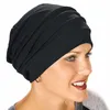 2021 nouveau élastique coton Turban chapeau couleur unie femmes chaud hiver foulard Bonnet intérieur Hijabs casquette musulman Hijab Femme enveloppement tête