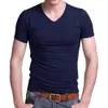 Tee Shirt Homme Simple Manches Courtes Col V Tee-shirts Solide 2021 Eté Coton Noir / Gris / Vert MYDBSH 210317
