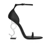 Ysl ﾠ femmes chaussures habillées designers hauts talons en cuir breveté Gol Tone triple noir nuede argent femme sandales mode sandals fêtard