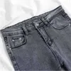 Koreaanse mode hoge taille denim jeans grijze denim elastische broek voor dames gat knop vrouwen potlood broek pantalon 11721 210527