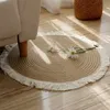 Estilo Japonês Rodada Tapetes Natural Juta Tapetes Handmade Rattan Grass com tapetes de tassel sofá Tabela de chá tapete de mesa sala de estar decoração 220301