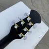 Guitarra eléctrica negra de cuerpo hueco de 6 cuerdas hecha a mano, cuerpo de fibra de carbono, diapasón de ébano, encuadernación de abulón, ecualizador de pastilla de preamplificador F-5T, sintonizadores blancos Vinage
