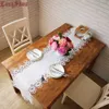 Luxe Geborduurde Kant Trim Wit Kleur Polyester Slabbed Doek Floral Style Table Runner Shoe Cabinet TV Stand Cover Bed Flag 210708