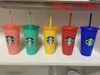 2022 Starbucks 24oz / 710ml Tasses en plastique Tumbler réutilisable clair potable fond plat couvercle en forme de pilier tasse de paille tasse Le nouveau produit chaud pour la vente directe d'usine ABBTC