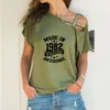 T-shirt das mulheres feita em 1982 40 anos de ser impressionante Imprimir Solto Mulheres Irregulares Sexy Skew Neck Tops para o presente de aniversário feminino