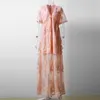 Jastie zomer boho vrouwen maxi jurk losse borduren witte kant lange tuniek strand jurk vakantie vakantie vrouwen kleding 210306