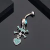 14g Zircon Heart Belly Knapp Ring Dangle Skull Navel Piercing Smycken Rostfritt Stål Barbell För Kvinnor