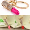 Vrouwen Sieraden Charm Crystal Sleutelhanger Lipstick Sleutelhouder Rhinestone Sleutelhanger Rode Rose Hanger Sleutelhanger Ringen G1019