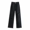 BBWM женщина джинсы высокая талия одежда джинсовая одежда синяя уличная одежда старинные качественные мода дыра хараджуку прямые брюки 210715