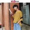 LAPPSTER Men Oversized Striped Tshirts Harajuku Cotton Tops Mens Colorful Yellow Couple Streetwear T-shirts Tees 210716