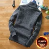 Vinterens fleece tjockare tröja halv dragkedja Turtleneck varm pullover kvalitet manlig smal stickad ulltröjor för våren 210804
