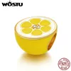 Wostu Yellow Lemon Charms 925スターリングシルバーエナメルジルコンビーズフィットオリジナルブレスレットネックレス用女性ジュエリー2020 CQC1590 Q0531