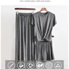 Pliktea 3 Piece Set Gray Home Suit for Women Atoff Clothes Women's Pajamas Female wear Fall Ladies Sleepwear 210830