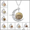 Collane con ciondolo Pendenti Gioielli Moda Cabochon Collana con luna di vetro Stellato Spazio esterno Universo Pietra preziosa Albero della vita Per le donne Goccia