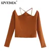 KPYTOMOA Women Fashion With Straps Cut-out Knitted Sweater Vintage Off The Shoulder Long Sleeve Female Pullovers Chic Tops 210914