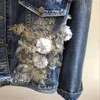 Women's Jackets 2022 Spring Autumn Jeans Jacket Coat Woman Heavy Stereo Pink Flower Embroidered Hole Denim Women Basic Coats R700