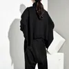 [EAM] Loose Fit Noir Oversize Retour Long Sweat Nouveau Col Haut À Manches Longues Femmes Grande Taille Mode Printemps Automne OA8690 201102