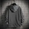 Sudaderas con capucha de un solo camino para hombre, sudadera de retales de pago para hombre, ropa informal japonesa Harajuku, sudadera negra de gran tamaño, sudaderas para hombre 210728