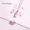 Silvology 925 Sterling Silver Cherry Blossoms Natural Rose Quartz Hanger Ketting Rose Glod Romantische Ketting Vrouwelijke Sieraden Q0531