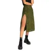 여성 여름 스플릿 레오파드 스커트 블랙 패션 긴 스커트 섹시한 여자 꽃 느슨한 아가씨 의류 녹색 꽃 스커트 가을 210730