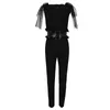 Tute da donna Pagliaccetti ADYCE 2021 Summer Black Jumpsuit Party Elegante scollo a V senza maniche in pelle con pannelli in pizzo Abiti dritti