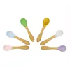 Baby Spoon Silicone Cutlery Infant Auxiliary Cutlery Boys Wooden Handle Kids Training Spoons Home Dinnerware Kitchen Accessories WLY BH4711