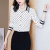 Koreanische Mode Chiffon Frauen Blusen Langarm Büro Dame Dot Shirts Plus Größe XXXL Weiß Tops 210531