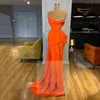 Nieuwe Designer Eenvoudige Elegante Oranje Strapless Avondjurken Plus Size Sweep Trein Formele Jurken Prom Wear vestido de novia gewaden