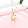 New Trendy Women 18K Gold Plated Stainless Steel Crescen Moon Pendant Necklace