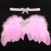 Newborn baby Feather Wing with Rhinestone bow headband Photography Props Set Infant Pretty Angel Fairy Pink White Costume Photo Prop BAW10