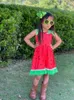 bébé filles robe d'été filles fruits pastèque robe rouge et verte jolie robe avec noeud en gros 210303