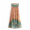 2 Colors Women Floral Print Bohemian Beach Skirts 2021 New Rayon Cotton Spring Summer Elastic Waist Casual Long Skirt Boho Holiday Seaside Maxi Skirt