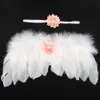 Newborn baby handmade feather wing with flower headband photo set Infant Cosplay costume photography props Infants angel wings BAW17