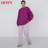 OOTN violet col rond coton pull ample femme vêtements à manches longues Simple hiver sweat femmes mode décontracté sportif 210930