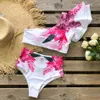 Women Ruffle Bikini Set Floral Printed High Waist Swimwear Single Shoulder Summer Beachwear Push Up Flounce Swimsuit Bath Suit 210305