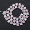 14k White Pink Clustered Tennis Link Chain Bracelet Real Solid Icy Men Women 10mm Cubic Zircon Stones Bling Diamond Bracelets 7- 8inch