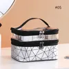 Portable Double Layer Cosmetic Bags Diamond Lattice Multi-Function Toiletry Pouch Waterproof Large Capacity Travel Makeup Organizer