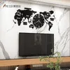 120cmパンチ-DIYブラックアクリルワールドマップ大きな壁時計モダンデザインステッカーサイレントウォッチホームリビングルームキッチン装飾2252J