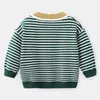 Spring Autumn Winter 2-10 Years Knitted School Student Color Patchwork Handsome Striped V-Neck Sweaters For Baby Kids Boys 210701