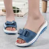 Women Summer Sandals shoes Leather Slip on Wedge Sandals Ladies Sweet butterfly knot Slippers Cut out Breathable Slides