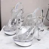 Sandaler höga klackar 14 cm nattklubb bröllopskor modell afton klänning party pol dans kristall stor storlek 34-43