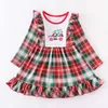 Girlymax Jul 2 färger Baby Girls Gingham Plaid Truck Dress Kids Kläder Ruffles Boutique 211231